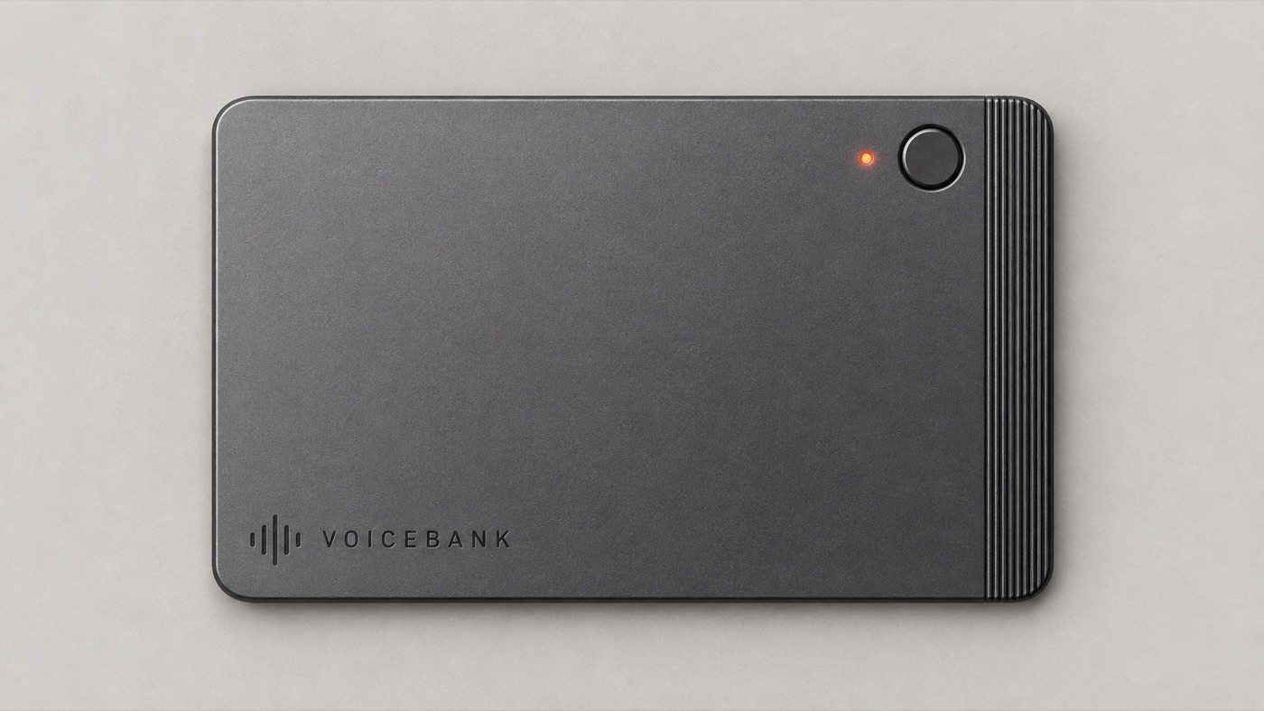 Тонкий графитовый диктофон VOICEBANK с кнопкой и оранжевым индикатором записи